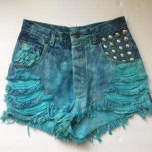 High Waisted Studded Distressed Shorts festival